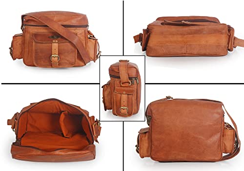 Genuine Leather Camera Bag | Crossbody Shoulder Camera Bag With Adjustable Strap | Leather Bag For Dslr Slr With Lens, Mirrorless Padded Camera Bag Case 11 Inch | Vintage Camera Messenger Bag Satchel Great Gift For Photographers | Vacation Travel Sling Bag For For Nikon, Canon, Sony, Brown #TOP1