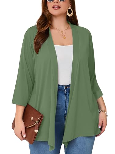 Image of AusLook Women's Plus Size Lightweight Open Front Cardigan 3 /4 Sleeve Cover Ups Shrugs Shawls and Wraps Kimono Jacket Coat