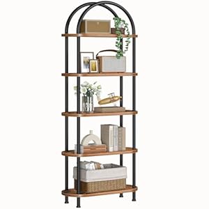 HOOBRO 5 Tier Open Bookshelf, Industrial Arched Bookcase Display Shelf Racks, Wooden Bookcase Storage Shelves Metal Frame, Tall Storage Organizer for Home, Easy Assembly, Rustic Brown BF176SJ01