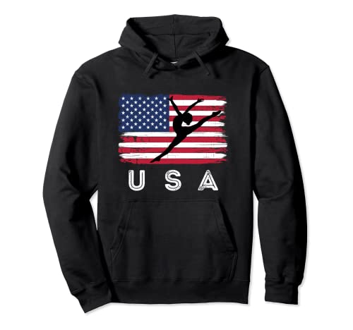Bandera Americana Patriótica USA Niñas Gimnasia Deportes Gimnasta Sudadera con Capucha
