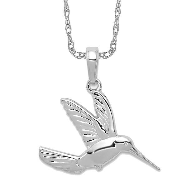 IceCarats 14K Solid White Gold Hummingbird Necklace Bird Pendant Charm2