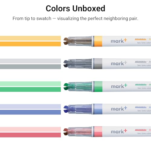 Image of KOKUYO PM-MT100-5S2 Highlighter, 2 Tone Color Markers, Marktus, Set of 5 Colors