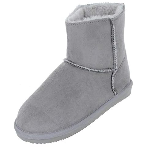Autumn Faith Ladies Luxury Slipper Boots Ankle Bootees Microsuede Faux Fur Lined Grey 6 UK Cover