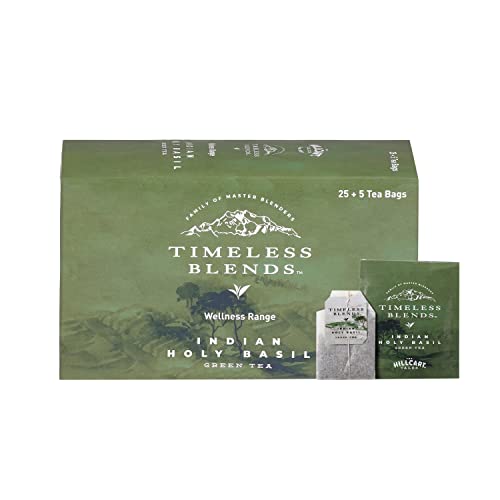 Image of Timeless Blends by The Hillcart Tales Indian Holy Basil Green Tea Bags 25+5 Pieces, Premium Tulsi Green Tea Leaves With Organic Detox Hint of Vegetal Notes, Stimulating & Calming Ingredients, 60 gms
