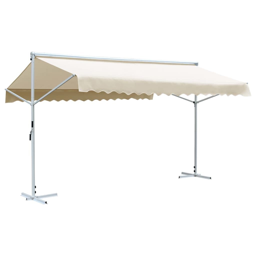 Festnight Store Double Pente 5 x 3 m Store Banne Autoportant Double Pente à Manivelle pour Terrasse et Jardin Auvent autoportant,Anti-UV-Crème-5 x 3 m