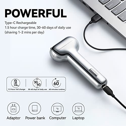 Yoose Foil Shavers For Men, Alloy 2 Speeds Mini Electric Shaver Set With Magnetic Replacement Head, Usb-C Rechargeable Electric Razor, Ipx7 Waterproof, Travel Shaver With Leather Case & Stand, Silver #TOP5