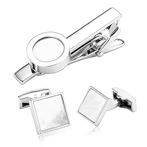 AmDxD Tie Clips met bijpassende manchetknopen witte geometrie manchetknopen en Tie Clip Set roestvrij staal Tie Clip Gift Set 1.5×1.5CM