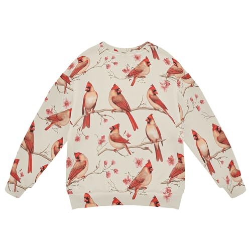 JUNZAN Art Northern Red Birds Beige Little Boys Hoodie Sweatshirt Long Sleeve Fall Tops Shirts Camping 4T2