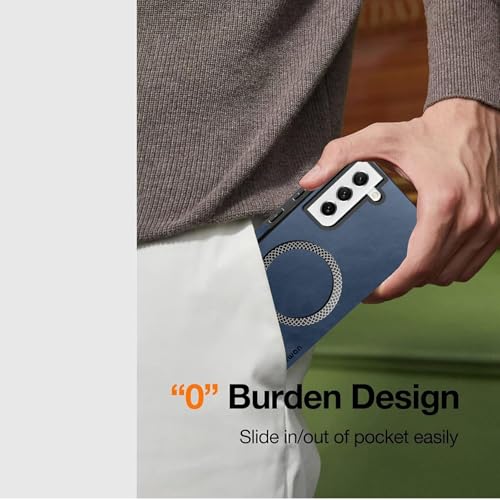 Image of KARWAN Shockproof Hybrid Leather Finish Back Case Cover Compatible with Samsung Galaxy S21 FE with Wireless MagEaze Charging Cover, Anti-Scratch Shield Case with Strong Minimalist Design (Blue)