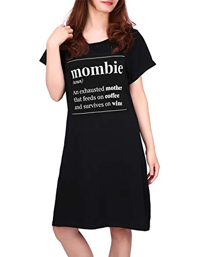 HDE Womens Sleepwear Cotton Nightgowns Short Sleeve Sleepshirt Print Night Shirt S-5X (Large X-Large, Mombie)
