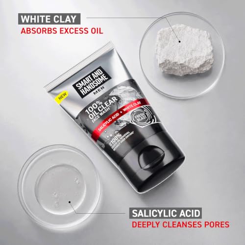 Image of Smart And Handsome Men 100% Oil Clear Face Wash | Deeply Cleanses | Removes Excess Oil Without Drying | 100G | Reduces Blackheads | With Salicylic Acid | Instant Freshness | Unclogs Pores