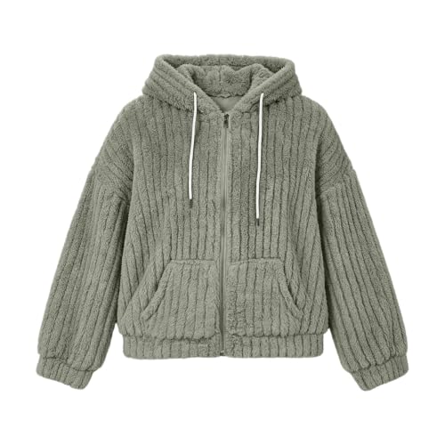 XOGWVJ Fleece Jackets for Women Hooded Sherpa Zip Up Warm Coat Textured Casual Fall Winter Sweatshirts Outerwear with Pockets Womens Bed Jacket Gray S - image 6