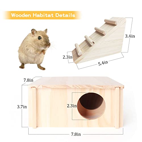 Fhiny Wooden Hamster Hideout For Small Animal, Gerbils Chamber Hut With Ladder Habitats Decor thumb #5