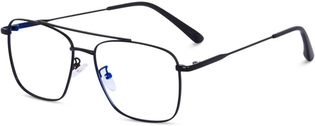 CREEK Blue Light Blocking Metal Frame Blue Cut Zero Power Anti-Glare Eyeglasses For Eye Protection From Uv By Computer/Mobile (With Testing Kit & Lens Cleaner, Medium, Black, Unisex-Adult)