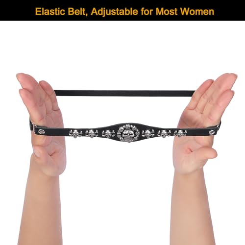 2PCs Punk Faux Leather Skulls Leg Garter, Elastic Rock Thigh Garters Belt for Women Parties, Black3