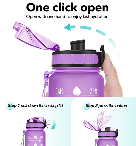Image of 32oz Motivational Water Bottle with Time Marker & Fruit Strainer, Leak-proof BPA Free Non-Toxic 1l Bottle with Carrying Strap, Perfect for Fitness