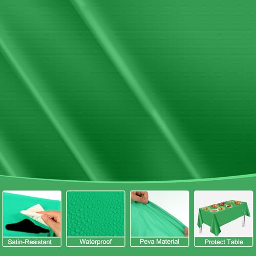 Image of NatNarr Green Tablecloths Plastic, Scalloped Rectangle Table Cloth