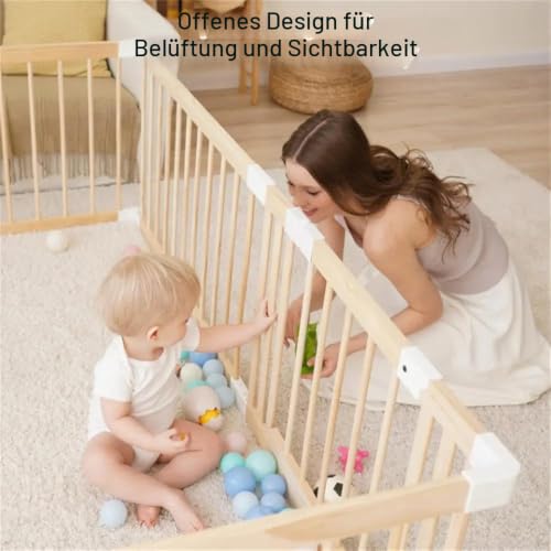 Laufgitter Baby aus massivem Kiefernholz – Baby Gitter Laufstall mit Tür – Klicksystem – Schneller Aufbau 10 Min – 120x160/140x140cm