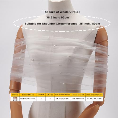 MAYJOYDIY S Size Bridal Cloak Pearls Wedding Cape White Tulle Shawls Detachable Pearl Capes Wedding Short Shawl2