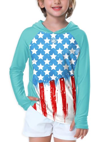 Image of AOBUTE Unisex Kids Long Sleeve Hoodie Rash Guard Boys UPF 50+ Swim Top with Thumb Hole 3-12 Years