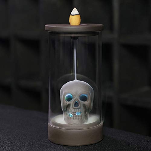 TOYANDONA Queimador de incenso Halloween caveira luz LED à prova de vento suporte de incenso de refl