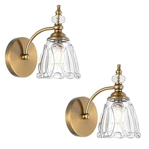Vintage Brass Wall Sconces Set of Two Brushed Gold Bathroom Vanity Light Fixtures G9 Bulbs Bathroom Sconces Set of 2 Glass Wall Lights for Bathroom BedroomHallway