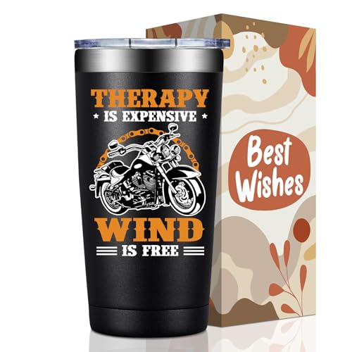 Product Image of the BIRGILT Motorcycle Gifts for Men, Women - Therapy Is Expensive Wind Is Free Motorcycle Gift for Christmas, Birthday - Cool Gifts for Motorcycles Riders, Biker, Lovers - 20oz Tumbler