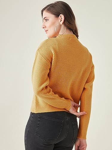 Image of Modeve Self Design Round Neck Casual Women Crop Top Sweater||Winterwear||