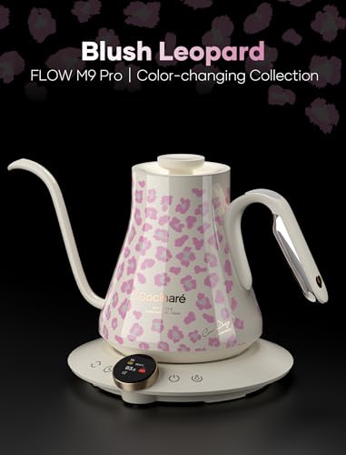 Image of Cocinare Gooseneck Electric Kettle, ±0.5F Precise Temperature Control, 1500W Fast Heating, Pour-Over Coffee & Tea, Stainless Steel, 0.9L (Color-changing Brush Leopard Design)