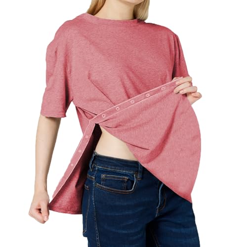 Post Shoulder Surgery Shirts for Women-Full Snap-Open Arm Shoulder Recovery Clothing-Chemo Clothing Red
