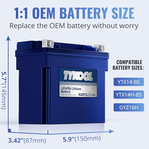 Image of TYKOOL YTX14-BS /YTX14H /GYZ16H High Performance Lithium LiFePO4 Motorcycle Battery,480CCA,12V 8Ah,Fits for ATV,UTV,Jet Ski,Snowmobile,Quad,Tractor,Riding Lawn Mower,Polaris Battery