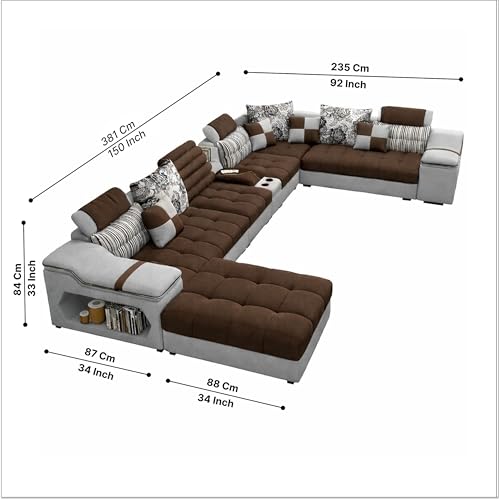 Image of Avion COMFORA U Shape 12 Seater Sofa Set for Living Room | Interchangeable U-Shaped Sectional Sofa Set with Cup Holder with 4 Puffy for Living Room & Office