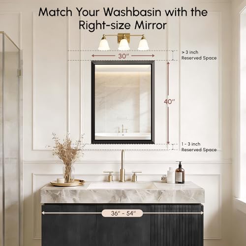 Image of USHOWER 2 Pack 30x40 Inch Brushed Black Bathroom Mirror for Over Sink | Beveled Aluminum Frame Vanity Mirror, Anti-Rust, HD Reflection, Shatter-Proof Protection, Modern Rectangle Mirror