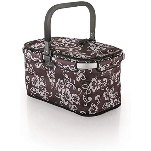 Genius Cesta de la Compra de Tela marrón con Flores Blancas Cover