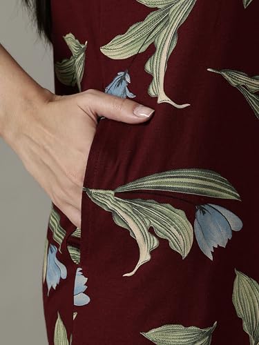 Image of 9shines Label Hosiery Cotton Knee Length Short Night Dress | Short Nighty for Women with Pocket | Graphic Print Nightwear | Night Gown for Women (M-7XL)