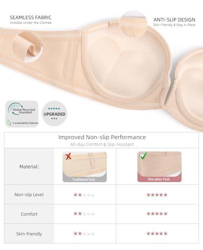 Image of Upushall Strapless Bra Push Up Non Slip Deep V Plunge Bras for Women | Underwire, Super Padded, Add 1 Cup