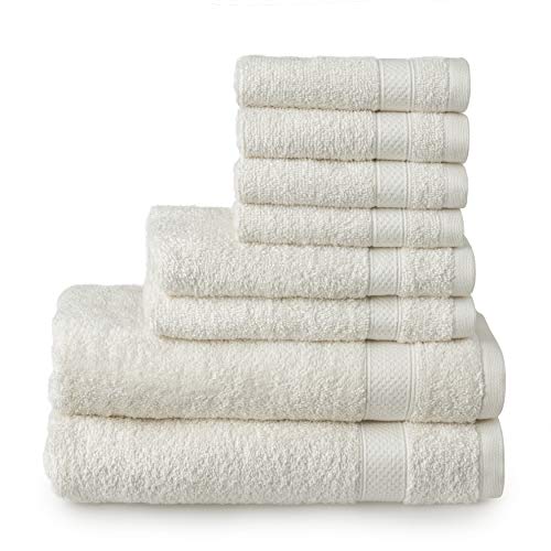 Welhome 100% Cotton Towel (Cream)- Set of 8 - Quick Dry -...