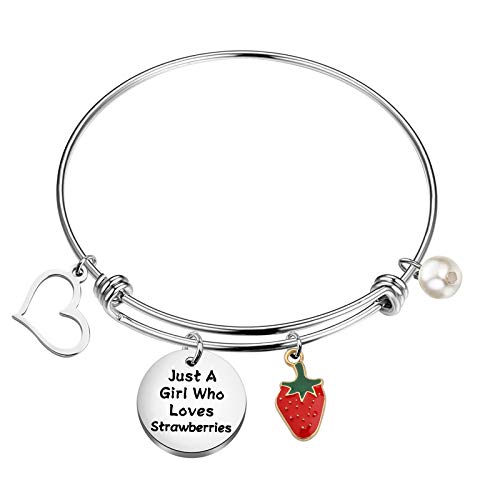 FAADBUK Funny Strawberries Bracelet Fruit Lover Gift Just A Who Loves Strawberries Jewelry Bracelet Strawberries Lover Gift Strawberries Jewelry (Strawberries Br-S)
