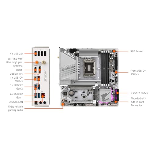 Image of GIGABYTE Z790M AORUS Elite AX ICE LGA 1700 Intel Z790 M-ATX Motherboard with DDR5, Triple M.2, PCIe 5.0, USB 3.2 Gen2X2 Type-C, Intel Wi-Fi 6E, 2.5GbE LAN, Q-Flash Plus, EZ-Latch Plus