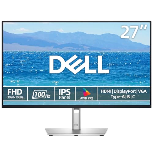 Image of Dell 27 inch Monitor, FHD IPS Display, 100Hz Refresh Rate, 1500:1 Contrast Ratio, 99% sRGB, USB | HDMI | DisplayPort | VGA, VESA, Anti-Glare, Eye Comfort, Ergonomic Height /Tilt /Swivel /Pivot Stand