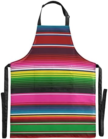 xigua Adjustable Bib Apron Mexican Serape Colorful Stripes Cooking Kitchen Aprons with Pockets, Chef Aprons for Men Women BBQ Baking