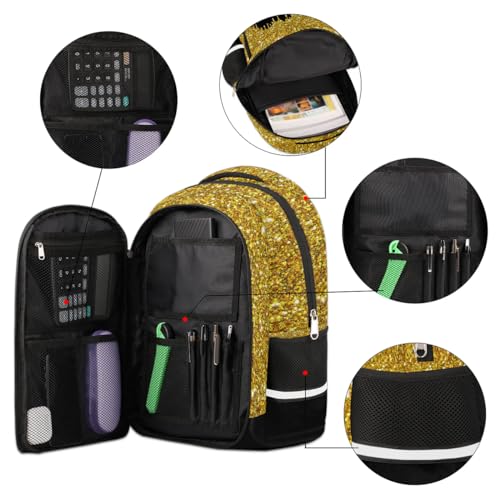 Personalized Kids Backpack Golden Glitter for Boys Girls, Custom Backpack Travel School Bag Bookbag Lightweight Daypack2
