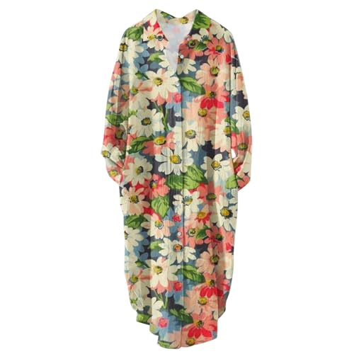 Robe longue ourlet irrégulier et manches longues au motif floral coloré