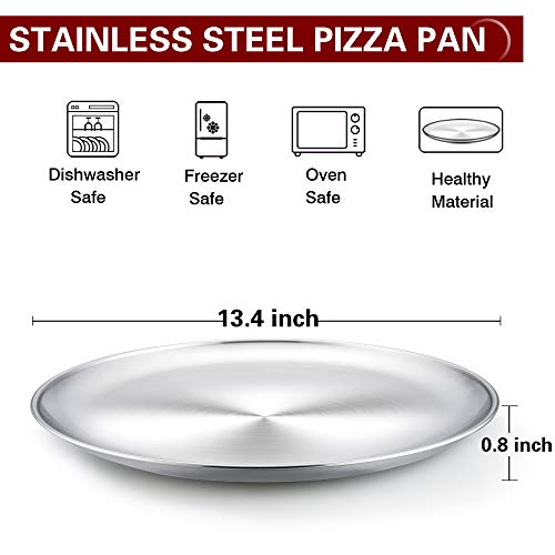 Teamfar Pizza Pan, 13.4 Inch Pizza Pan Stainless Steel Large Pizza Pan Tray Round Pizza Oven Baking Pan, Healthy & Heavy Duty, Oven & Dishwasher Safe #TOP1