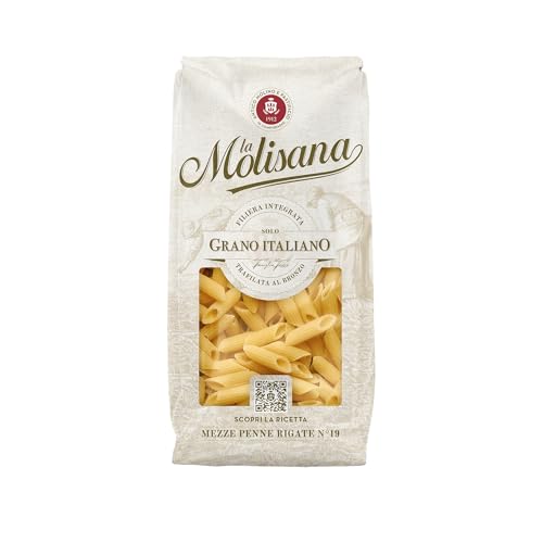 La Molisana - Mezze Penne Rigate n. 19, Pasta Classica da Solo Grano Italiano, Trafilata al Bronzo, Ricca di Fibre e Gusto Deciso, Confezione da 500 g