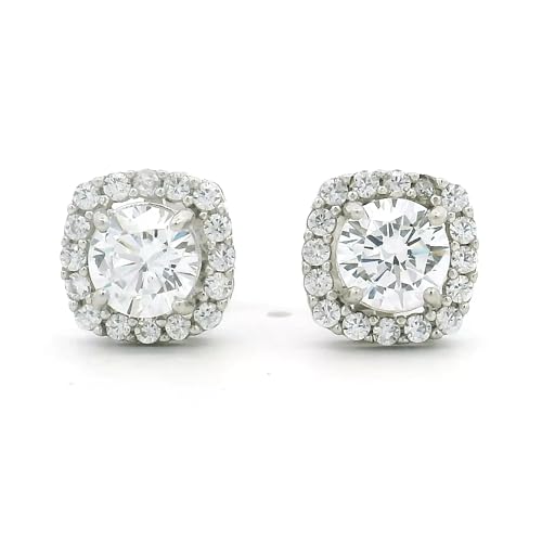 Image of 925 Sterling Silver Stud Earrings for Women | Cubic Zirconia Solitaire Ear Studs | Lightweight Hypoallergenic Anti-Tarnish Daily Wear Jewellery | Gift for Girls, Wife, Girlfriend, Mother, Sister | Birthday, Anniversary, Rakhi