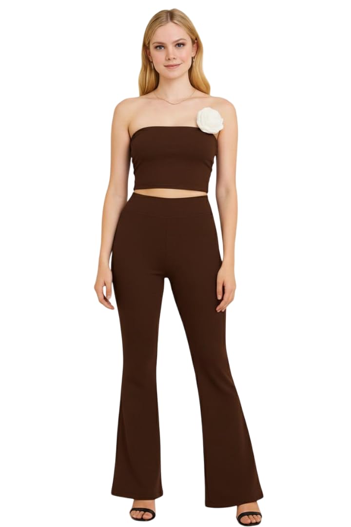 Strapless Tube Top High-Waist Flare Pants Set – 2-Piece Bodycon Outfit for Parties, Evenings & Clubwear | Stylish Women’s Bell Bottom Matching Set-picture-14