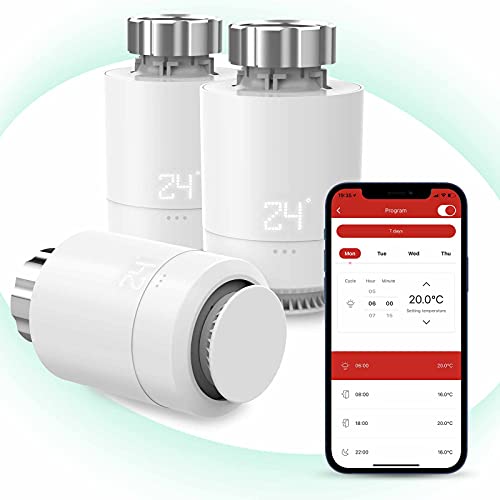 Maxcio Smart Home Thermostat, Heizkörperthermostat Kompatibel mit Alexa & Google Assistant, APP-Steuerung, WiFi Gateway und 2.4Ghz WiFi erforderlich, Kindersicherungfunktion