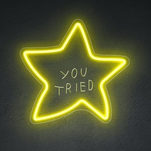 Image of You Tried Star LED Neon Sign Motivational Quote Light for Dorm Rooms Creative Studios, Neon Art for Game Rooms Inspirational Spaces, Unique Gift for Goal Setters Achievement Celebrators