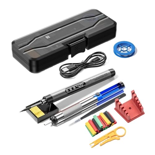 はんだごて セット USB はんだごてキット LED デジタル ミニ 300-450°C 温度調節可能 1000mAh 充電式バッテリー はんだごてツール DIYや修理に多目的に使える(Grey Set 5)